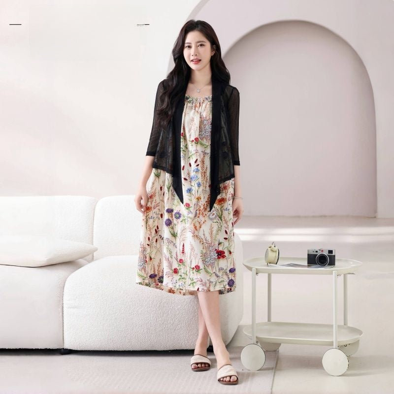 Elegant Floral Print Slimming Dress
