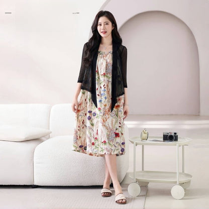 Elegant Floral Print Slimming Dress
