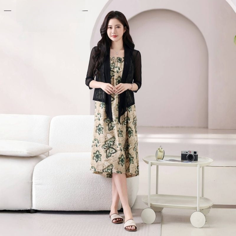 Elegant Floral Print Slimming Dress