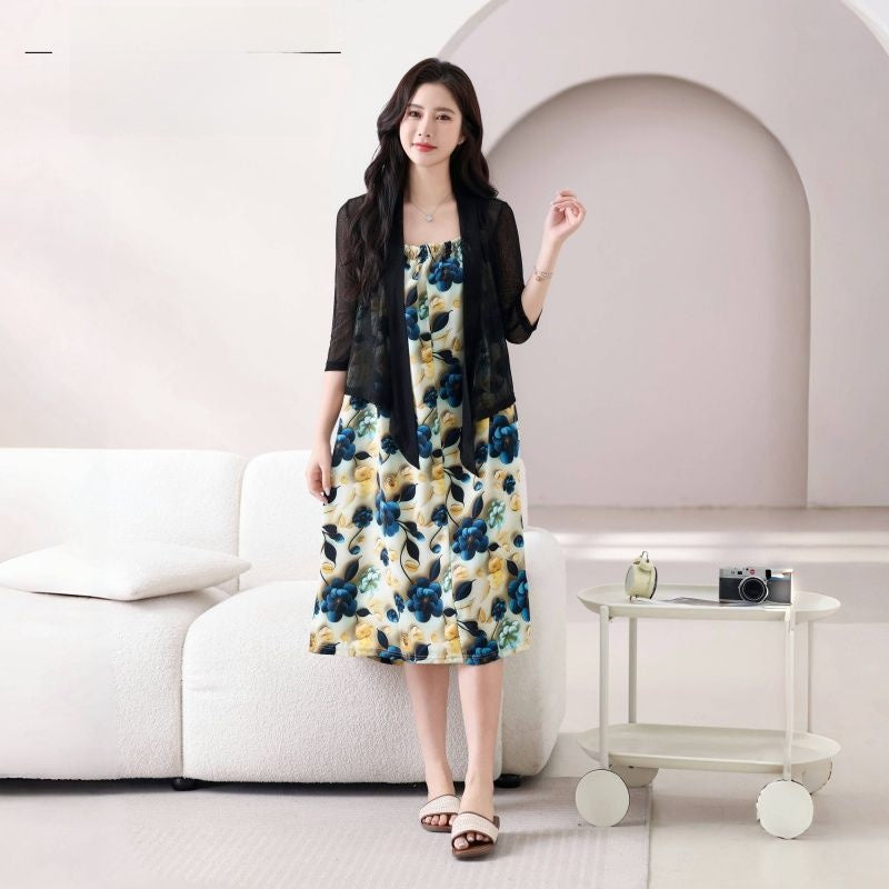 Elegant Floral Print Slimming Dress