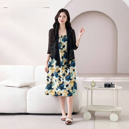 Elegant Floral Print Slimming Dress