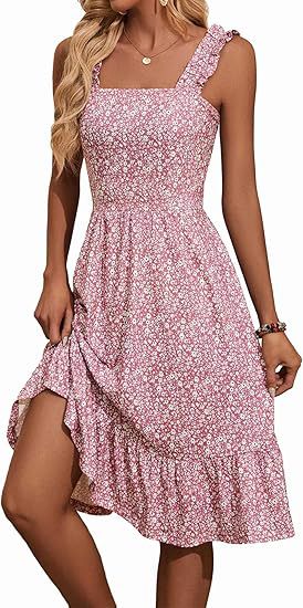 Elegant Floral Square Neck Sleeveless Dress