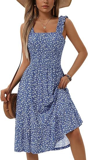 Elegant Floral Square Neck Sleeveless Dress