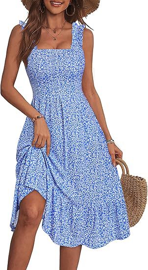 Elegant Floral Square Neck Sleeveless Dress