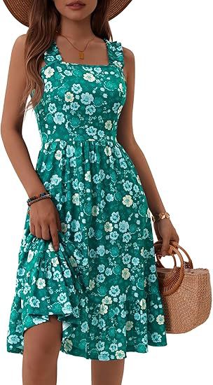 Elegant Floral Square Neck Sleeveless Dress