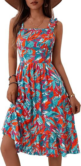 Elegant Floral Square Neck Sleeveless Dress