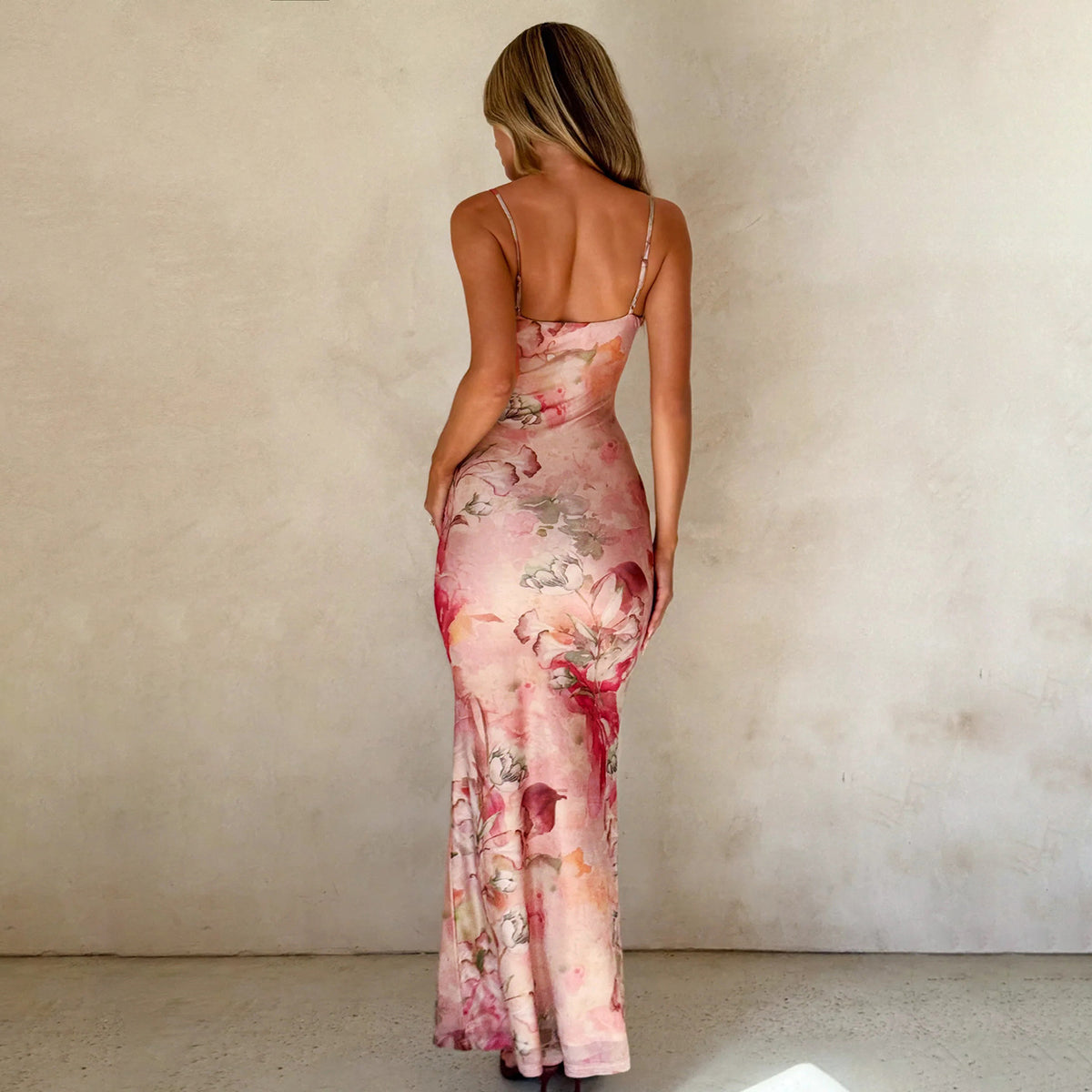 Elegant French Style Printed Lace Collar Suspender Long Skirt