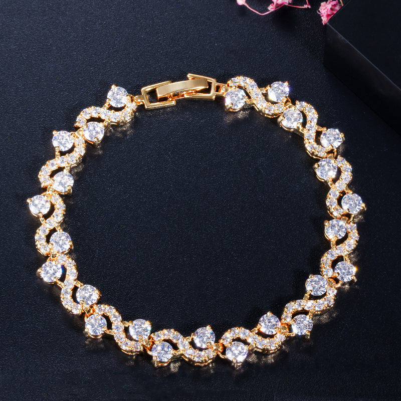 Elegant Gold Electroplated Copper Zircon Bracelet