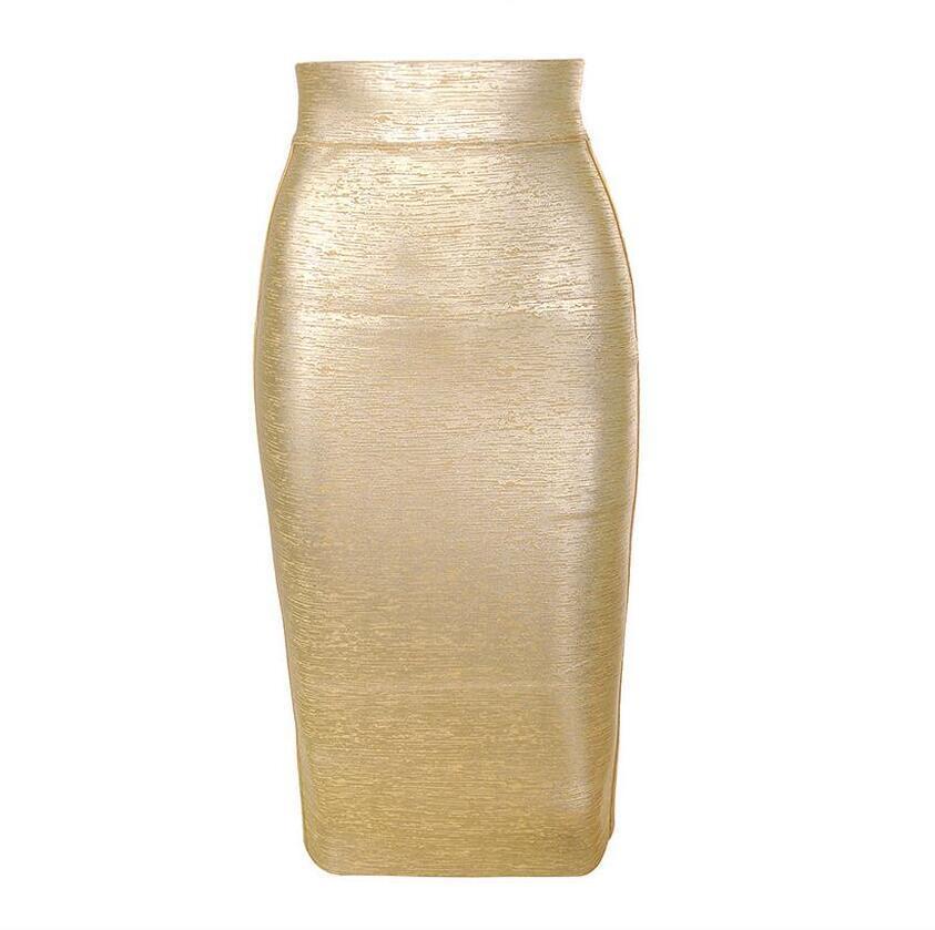 Elegant Gold Foil Pencil Skirt for Women