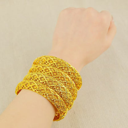 Elegant Gold Plated Carved Bracelet for Women