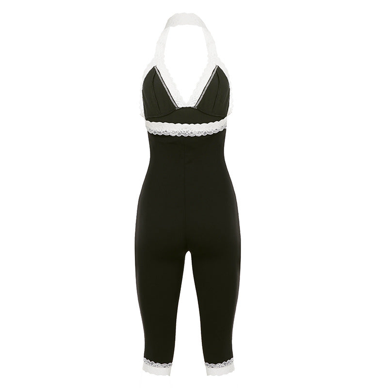 Elegant Halter Neck Lace Jumpsuit