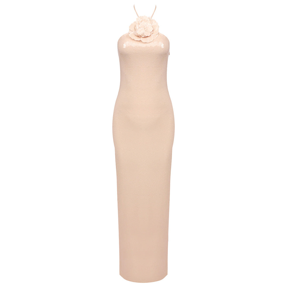 Elegant Halterneck Sequin Evening Dress
