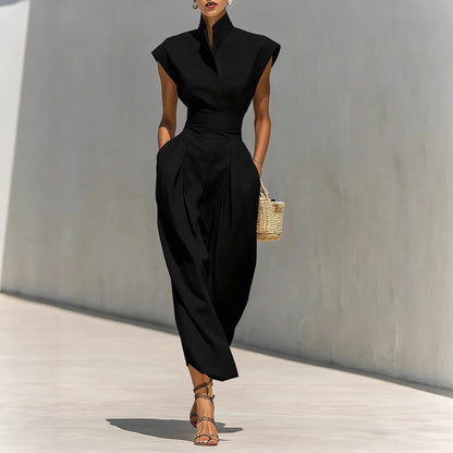 Elegant High Neck Sleeveless Dress