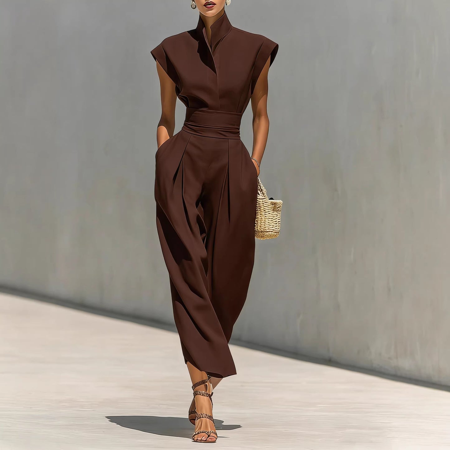 Elegant High Neck Sleeveless Dress