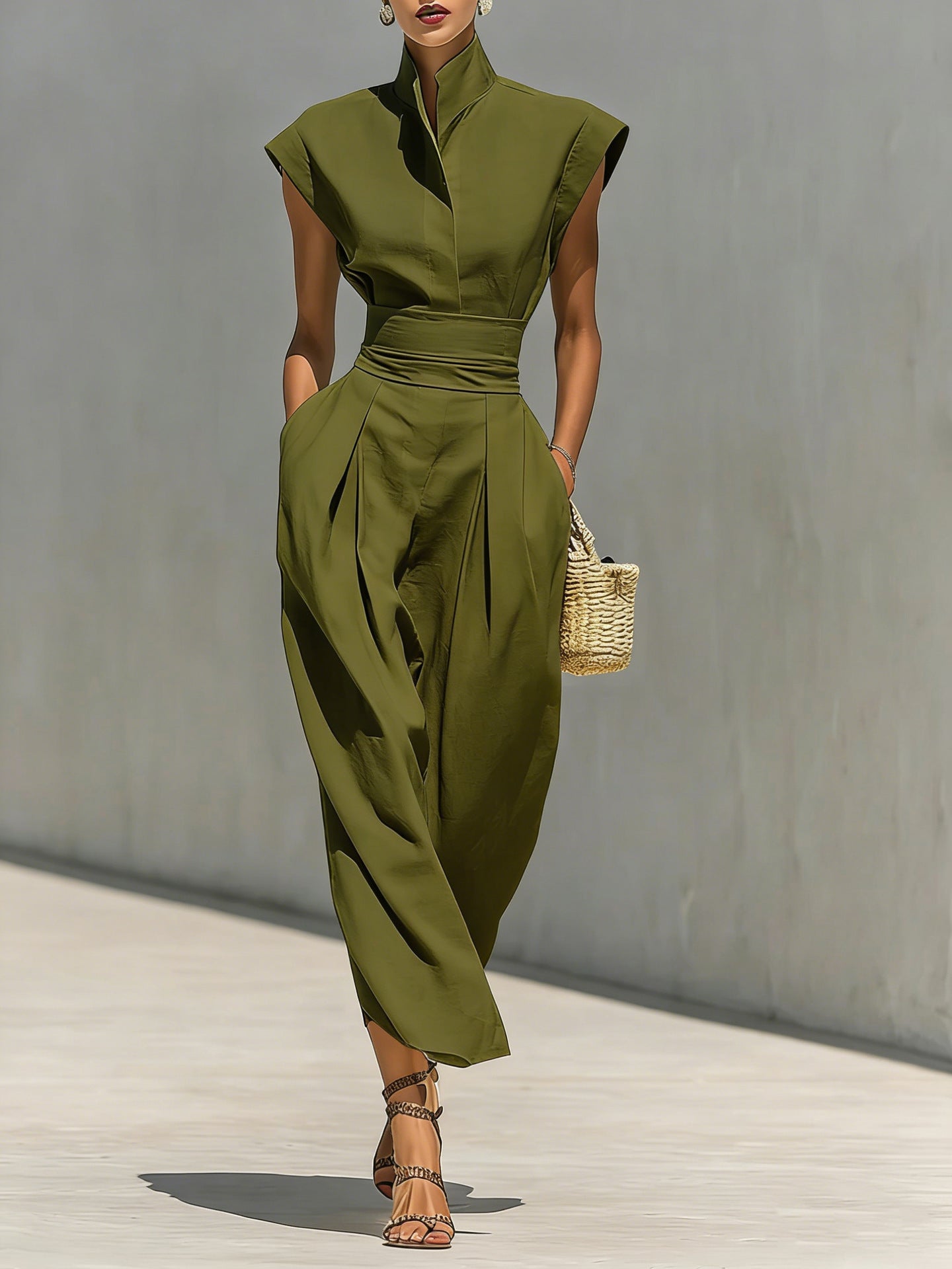Elegant High Neck Sleeveless Dress