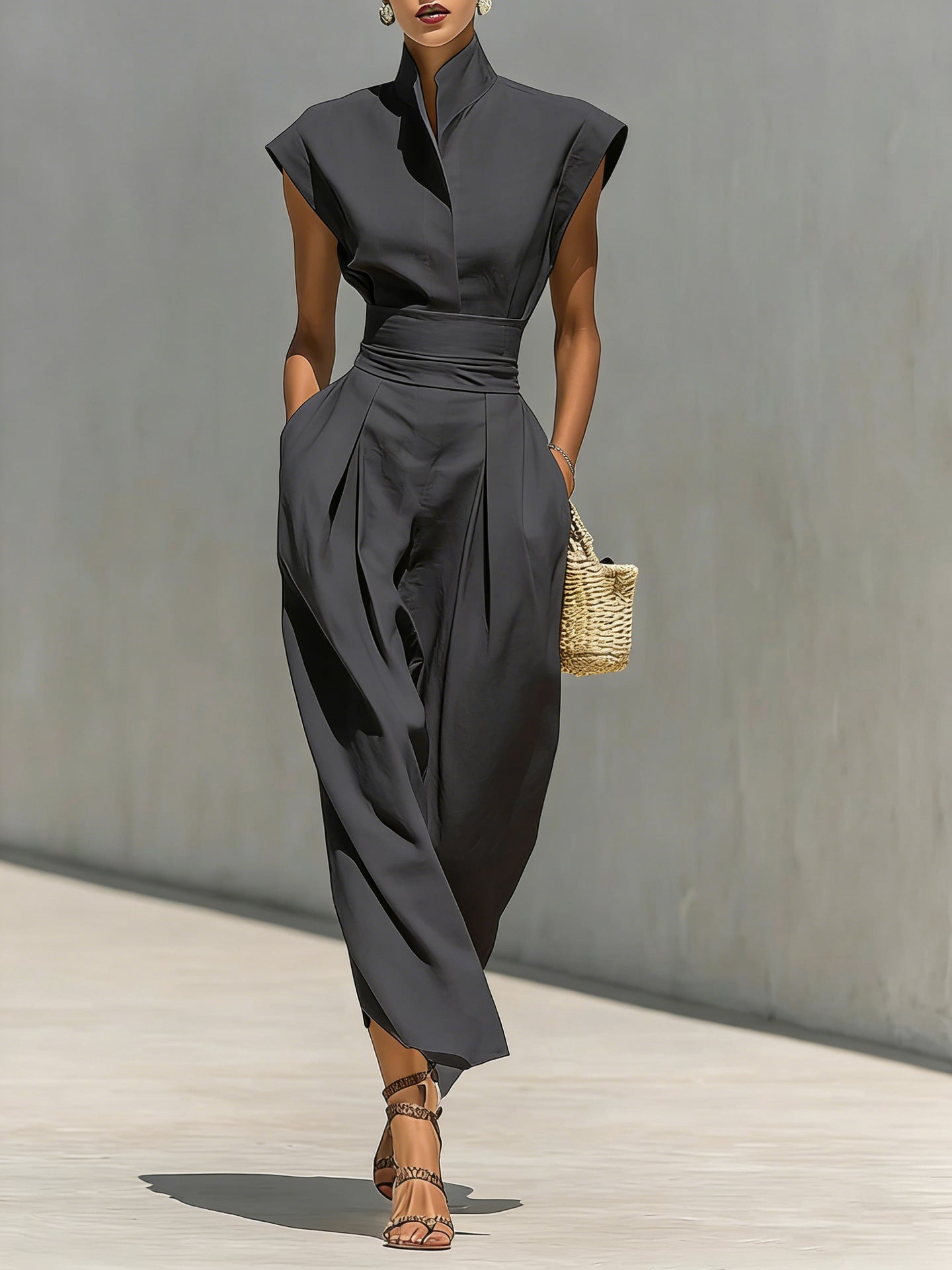 Elegant High Neck Sleeveless Dress