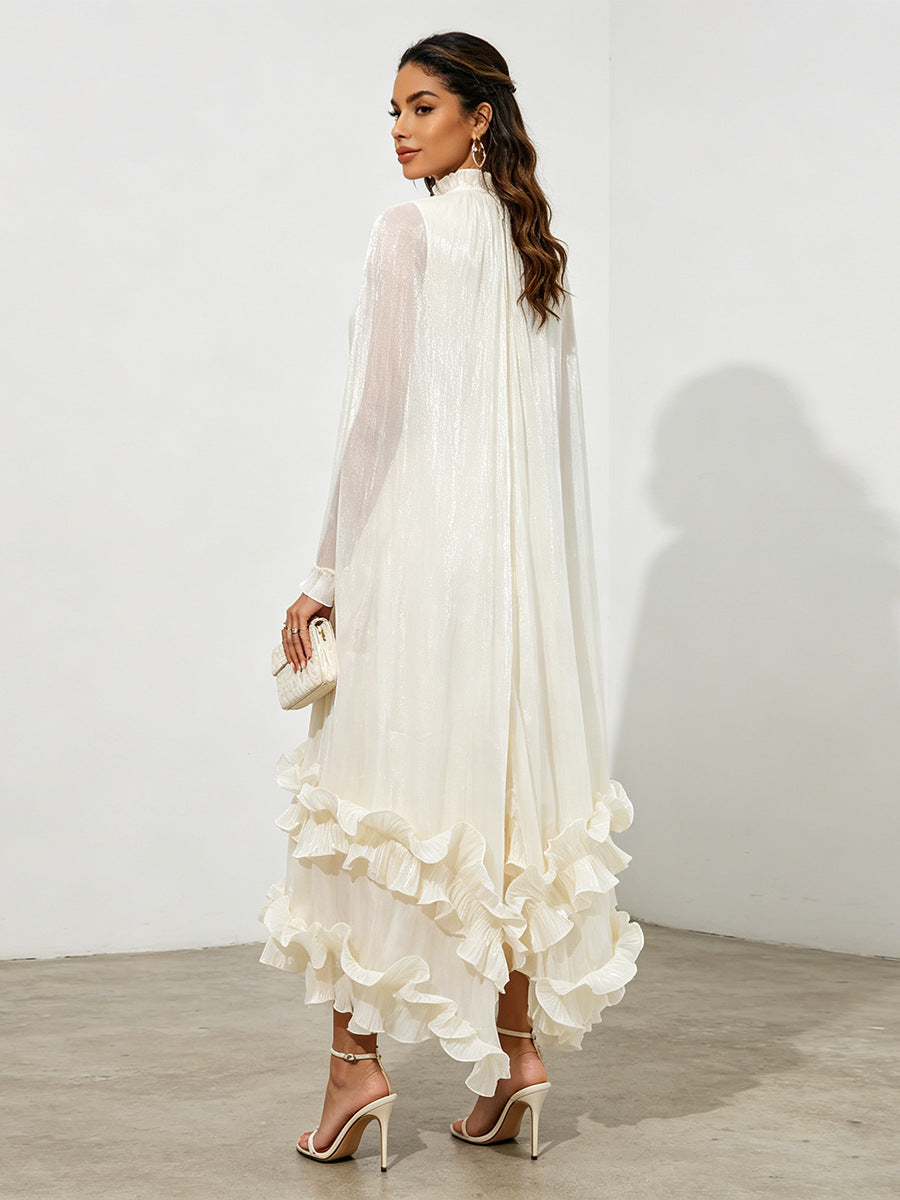 Elegant High Waist Long Dress with Floral Edges