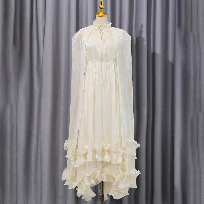 Elegant High Waist Long Dress with Floral Edges