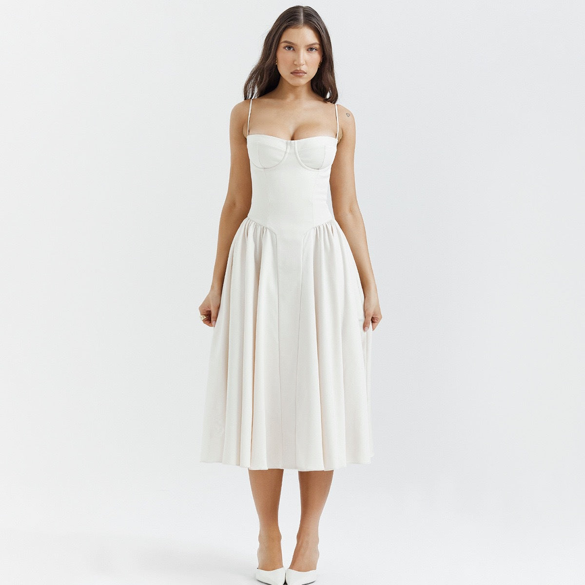 Elegant High Waist Midi Dress with Chest Support
