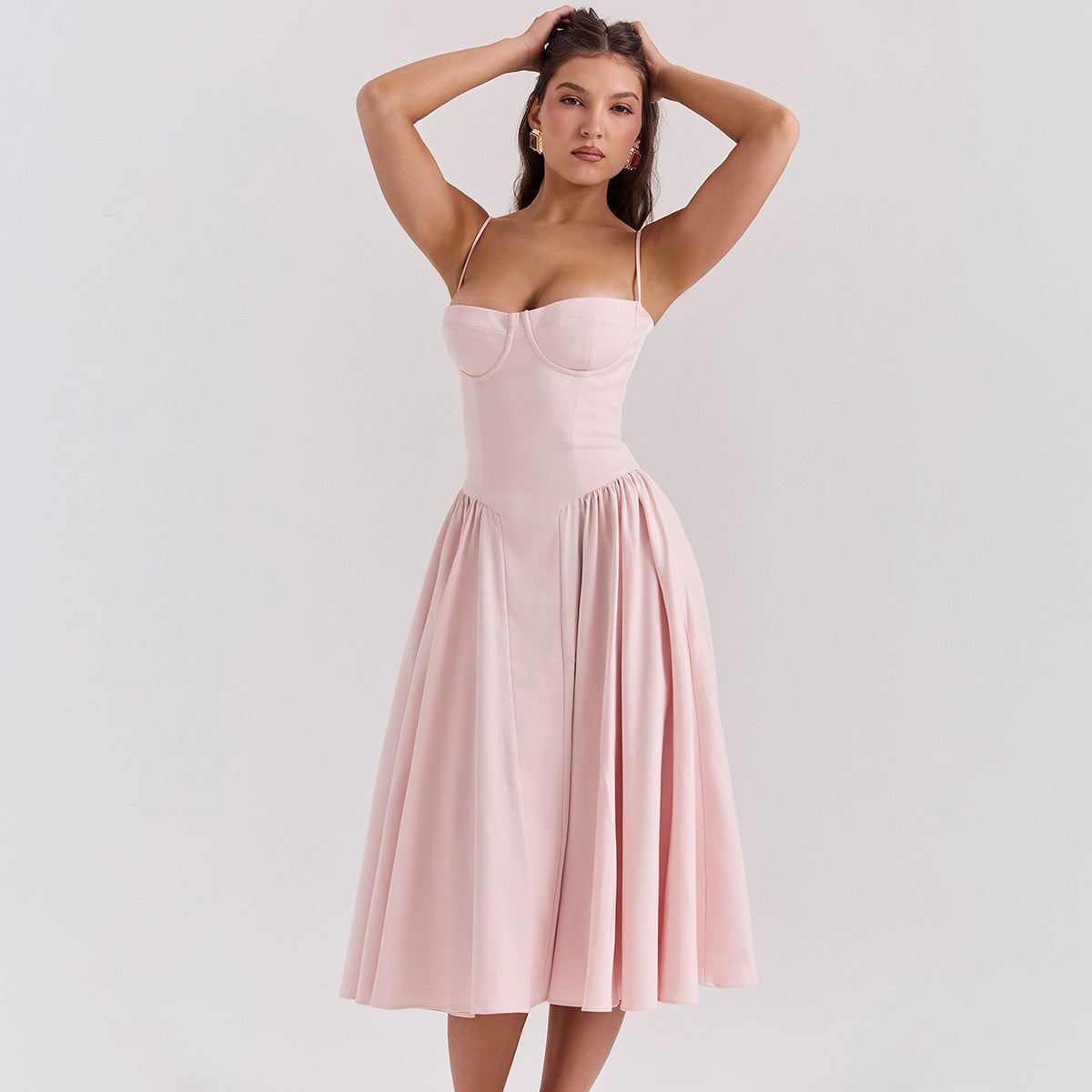 Elegant High Waist Midi Dress with Chest Support