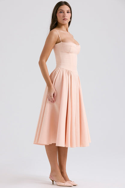 Elegant High Waist Midi Dress with Chest Support