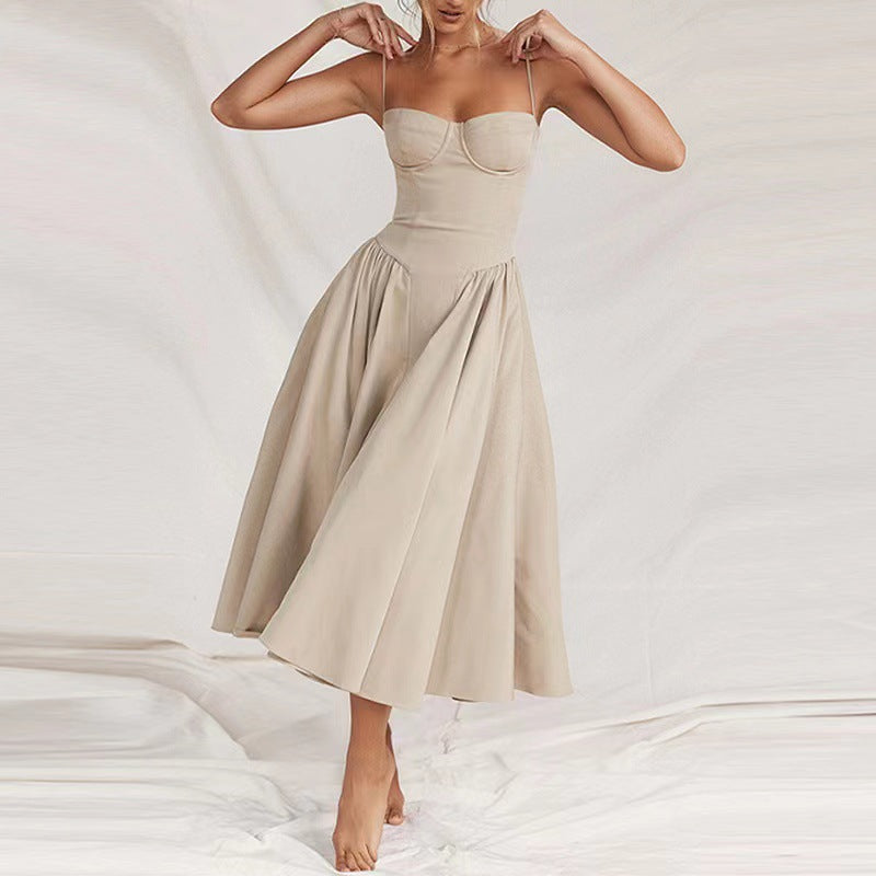 Elegant High Waist Midi Dress with Chest Support