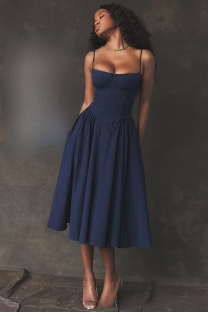 Elegant High Waist Midi Dress with Chest Support