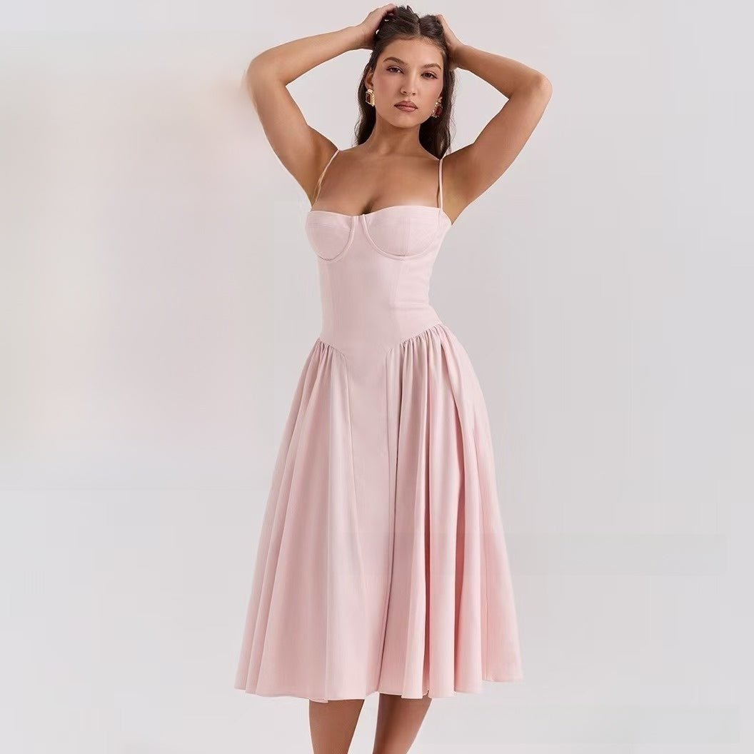 Elegant High Waist Midi Dress with Chest Support