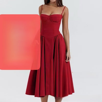Elegant High Waist Midi Dress with Chest Support