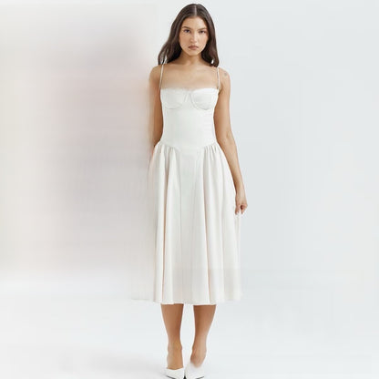 Elegant High Waist Midi Dress with Chest Support