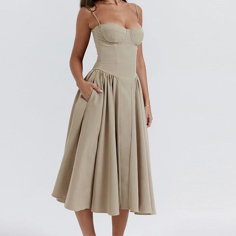 Elegant High Waist Midi Dress with Chest Support
