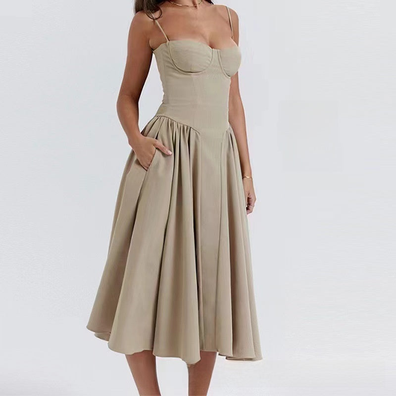 Elegant High Waist Midi Dress with Chest Support