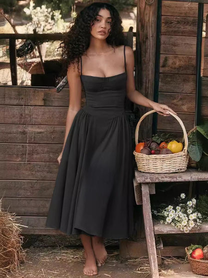 Elegant High Waist Midi Dress with Chest Support