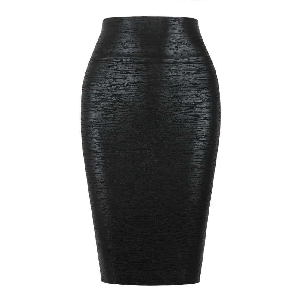 Elegant High Waist Pencil Skirt with Hot Glue Detail