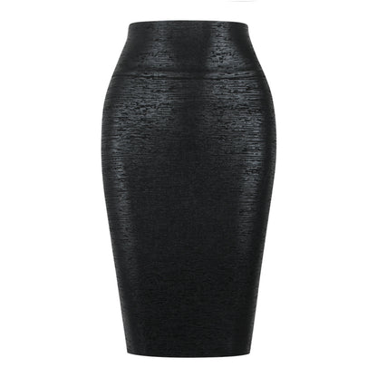 Elegant High Waist Pencil Skirt with Hot Glue Detail