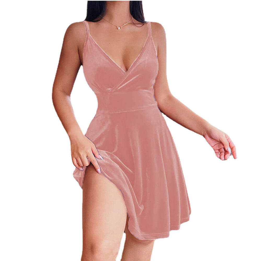 Elegant High Waist V Neck Short Dress