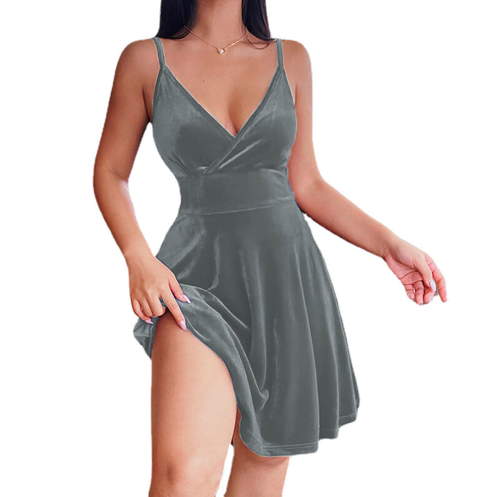Elegant High Waist V Neck Short Dress