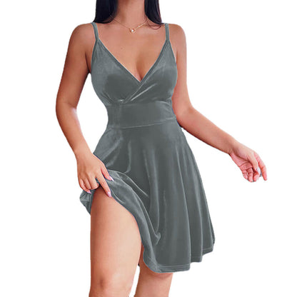 Elegant High Waist V Neck Short Dress