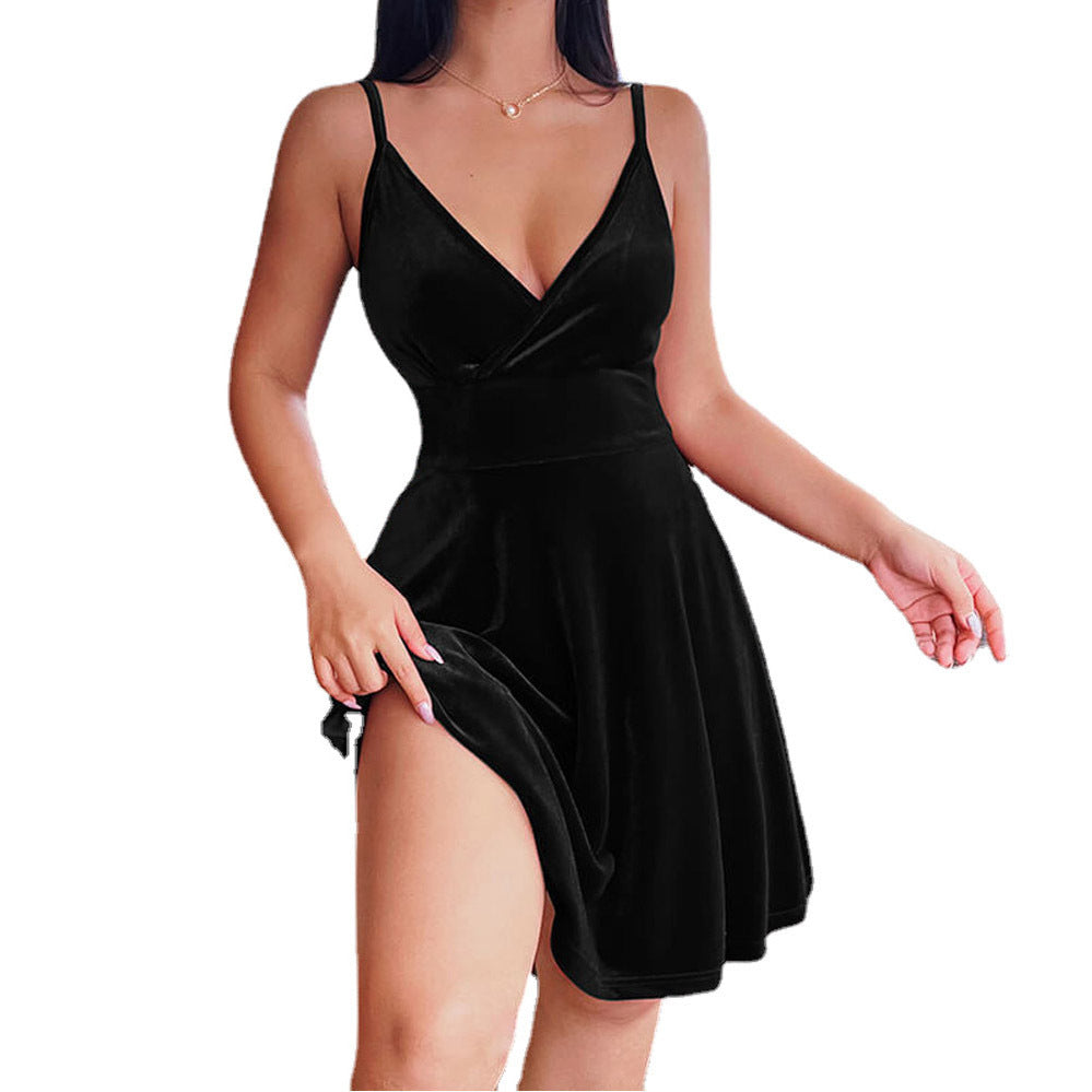 Elegant High Waist V Neck Short Dress