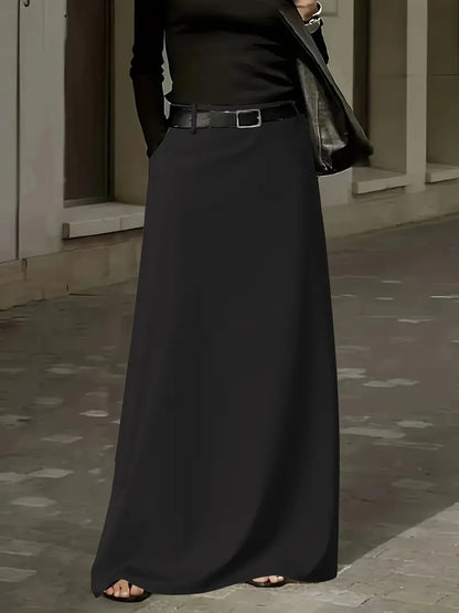 Elegant High Waisted Pocket Long Skirt