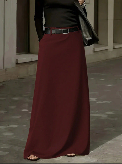 Elegant High Waisted Pocket Long Skirt