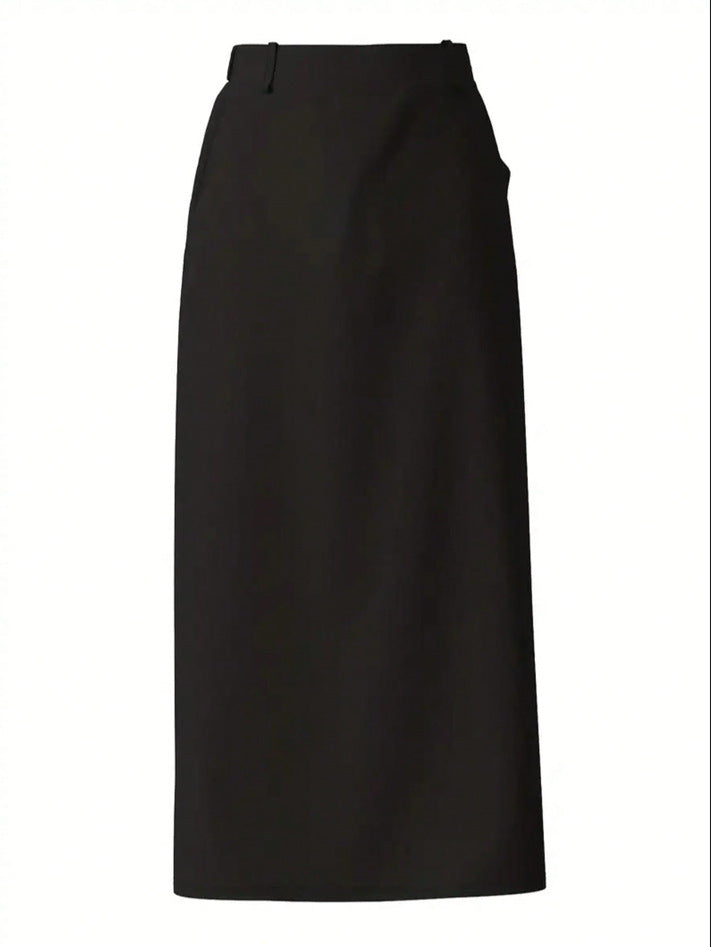 Elegant High Waisted Pocket Long Skirt