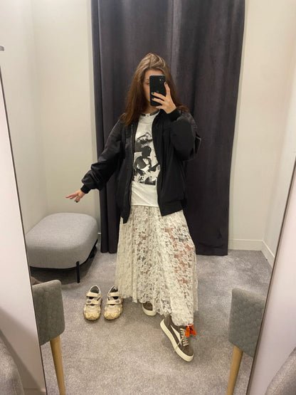 Elegant Hollow-out Lace Long Skirt