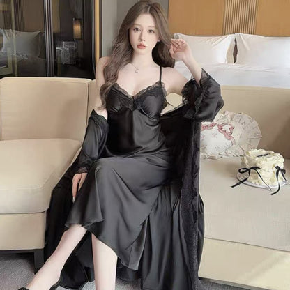 Elegant Ice Silk Women's Nightdress Set with Chest Pad