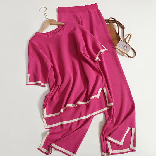 Elegant Knitted Sweater and Wide Leg Pants Set