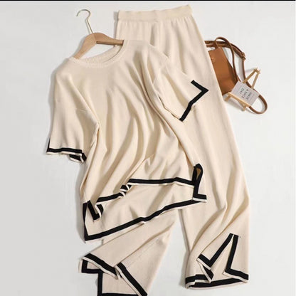 Elegant Knitted Sweater and Wide Leg Pants Set