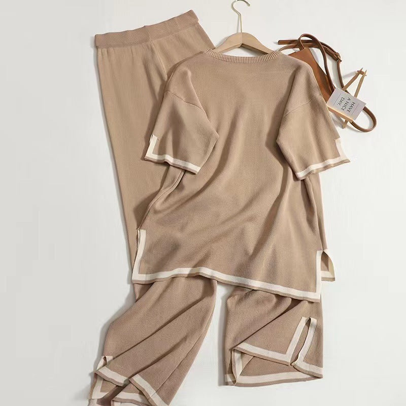 Elegant Knitted Sweater and Wide Leg Pants Set