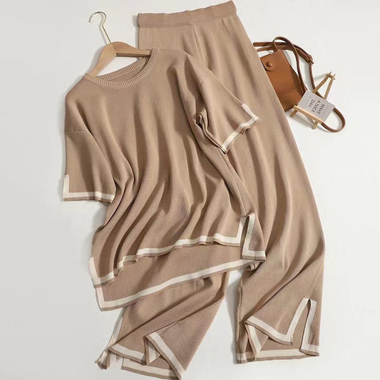 Elegant Knitted Sweater and Wide Leg Pants Set
