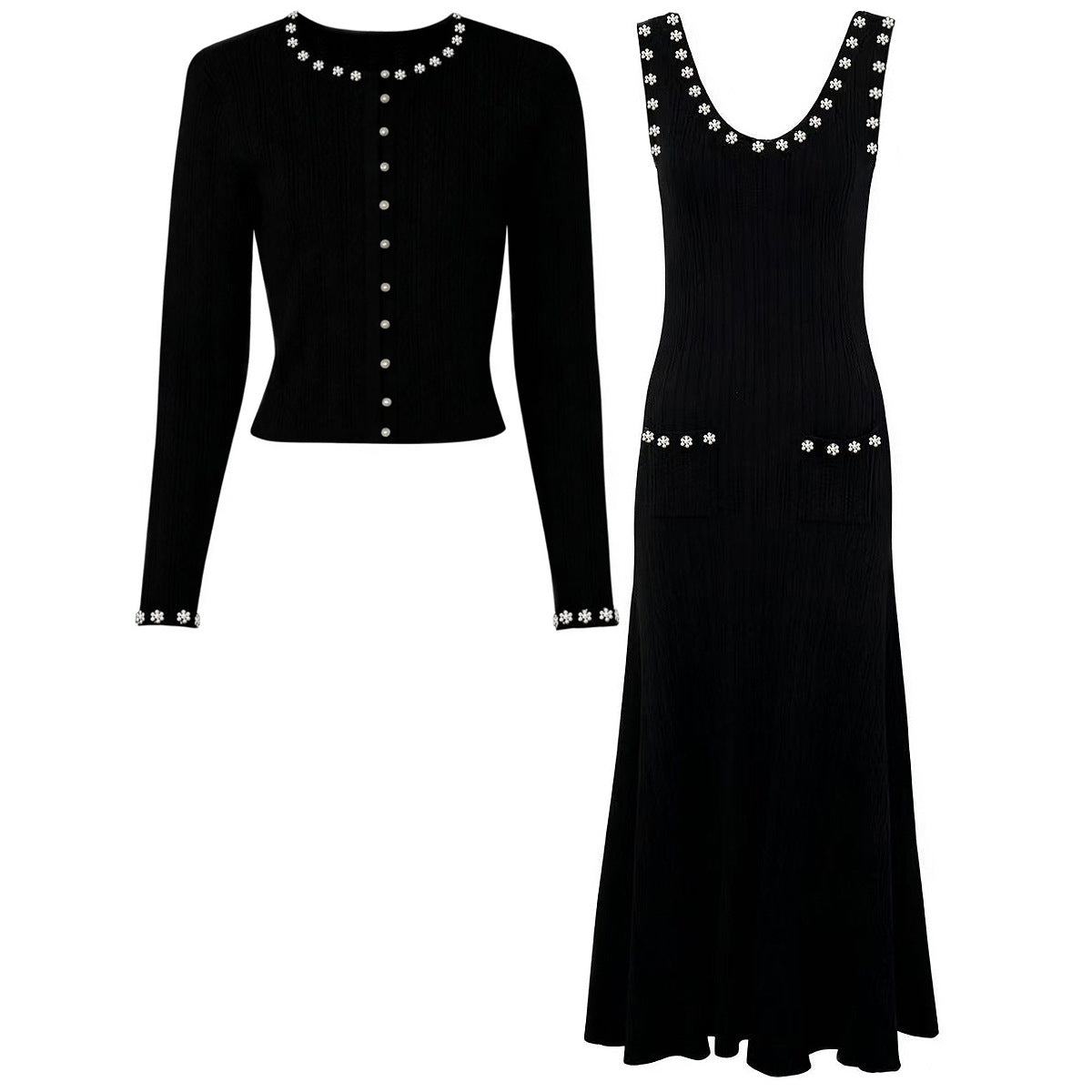 Elegant Knitted Women's Top and Dress Set