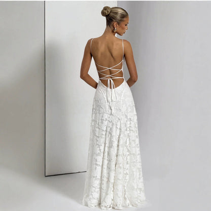Elegant Lace Backless Evening Dress